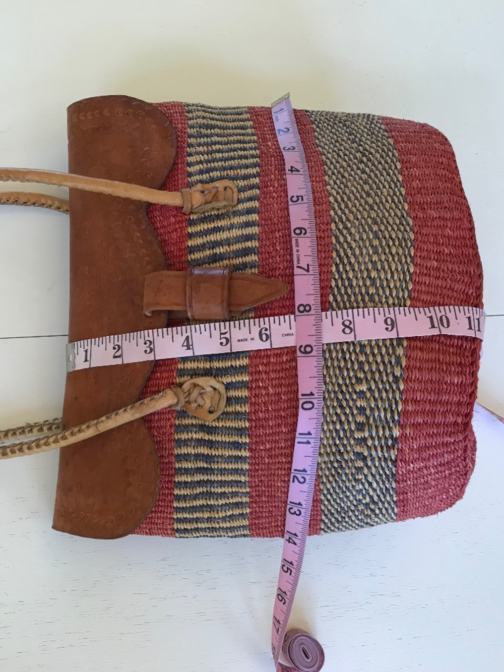 FESTIVAL 🔥 BOHO-CHIC VINTAGE TOOLED LEATHER FLAP WOVEN SISAL BAG - Picture 4 of 16